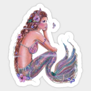 Coral tropical mermaid art by Renee Lavoie Sticker